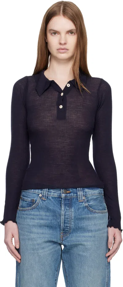 Baserange Navy Dual Long Sleeve Polo In Blue