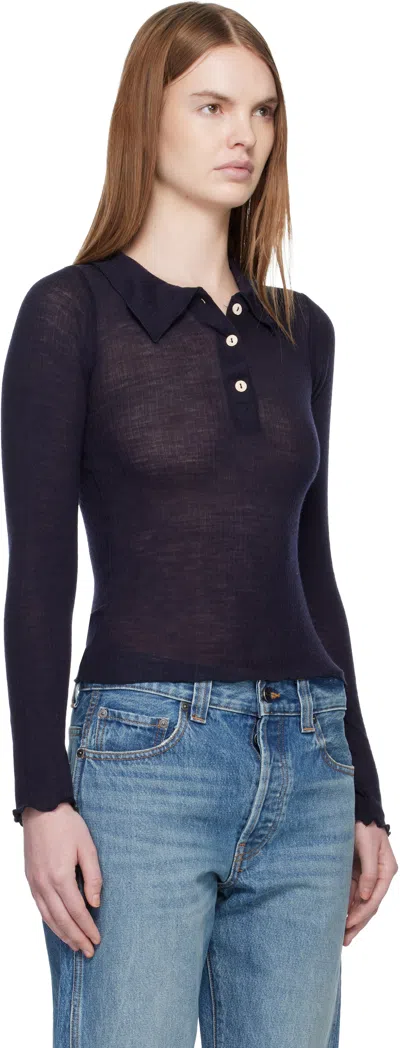 Baserange Navy Dual Long Sleeve Polo In Blue