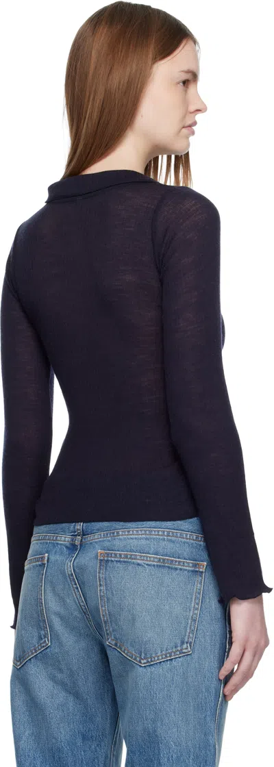 Baserange Navy Dual Long Sleeve Polo In Blue