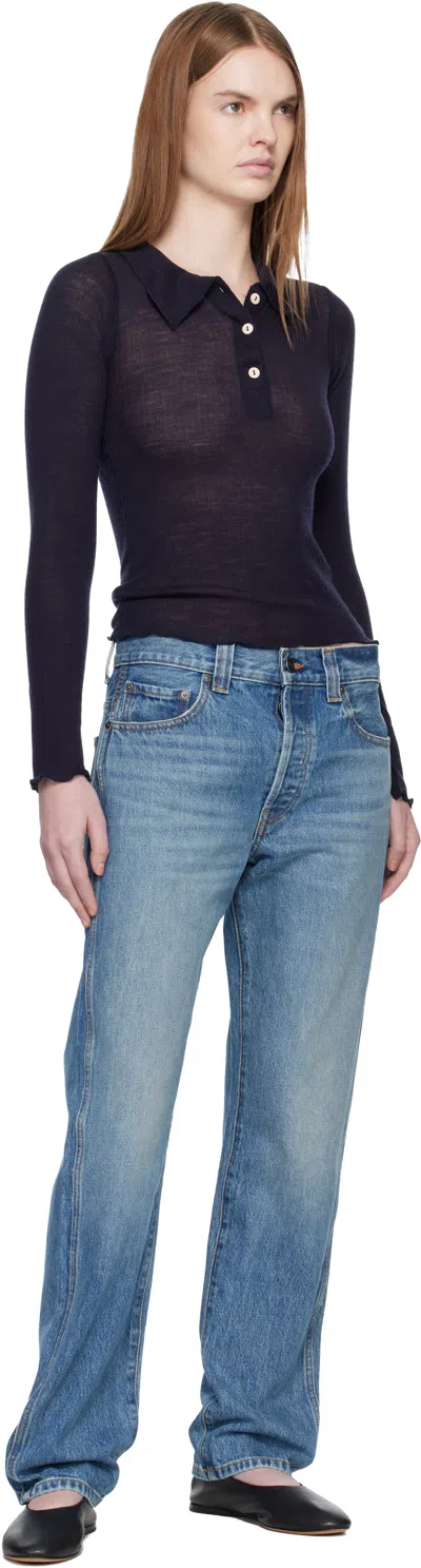 Baserange Navy Dual Long Sleeve Polo In Blue