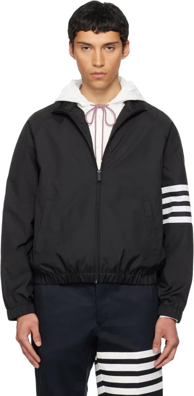 Thom Browne Jacket High Collar Elastic Cuffs Stripe Sleeves In Black