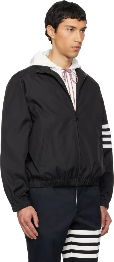 Thom Browne Jacket High Collar Elastic Cuffs Stripe Sleeves In Black