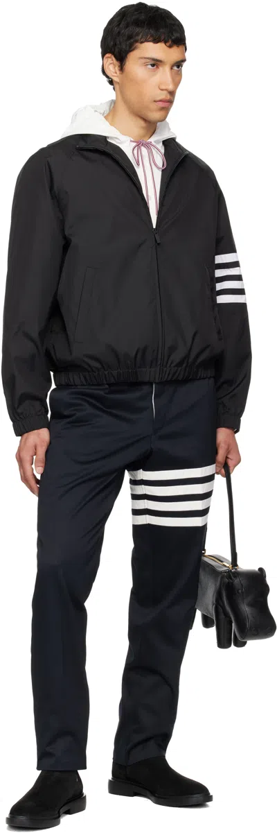 Thom Browne Jacket High Collar Elastic Cuffs Stripe Sleeves In Black