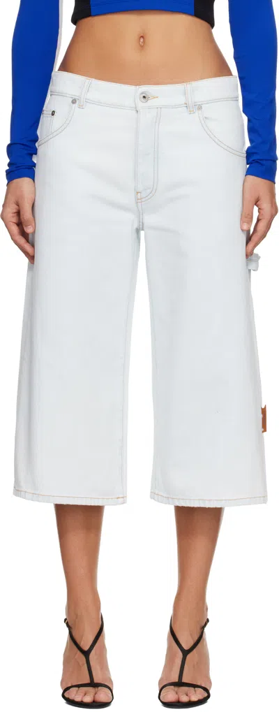 Off-white Blue Wide Crop Denim Shorts In White