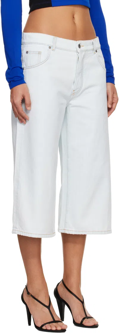 Off-white Blue Wide Crop Denim Shorts In White