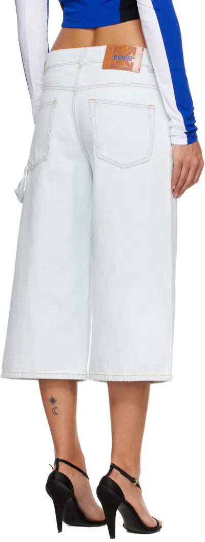 Off-white Blue Wide Crop Denim Shorts In White