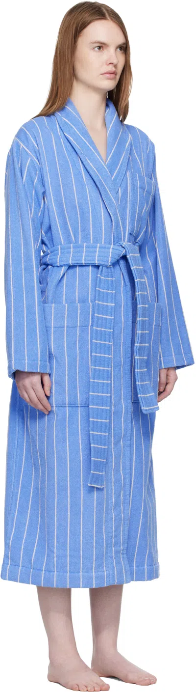 Tekla Blue & White Terry Classic Bathrobe In Blue