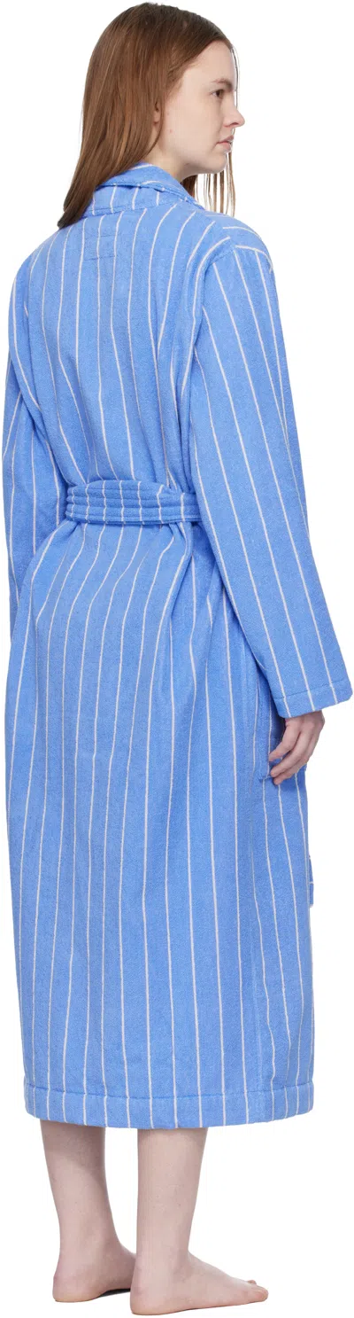 Tekla Blue & White Terry Classic Bathrobe In Blue