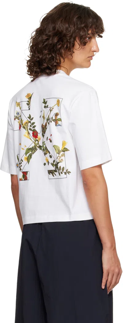 Off-white White Embroidered Flowers Arrow Boxy T-shirt In White