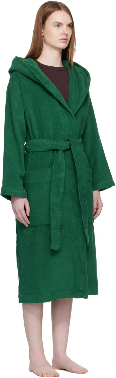Tekla Green Terry Hooded Bathrobe In Green