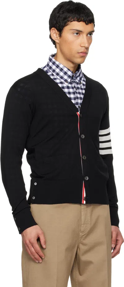 Thom Browne Black Merino Wool 4-bar Classic V-neck Cardigan In Black