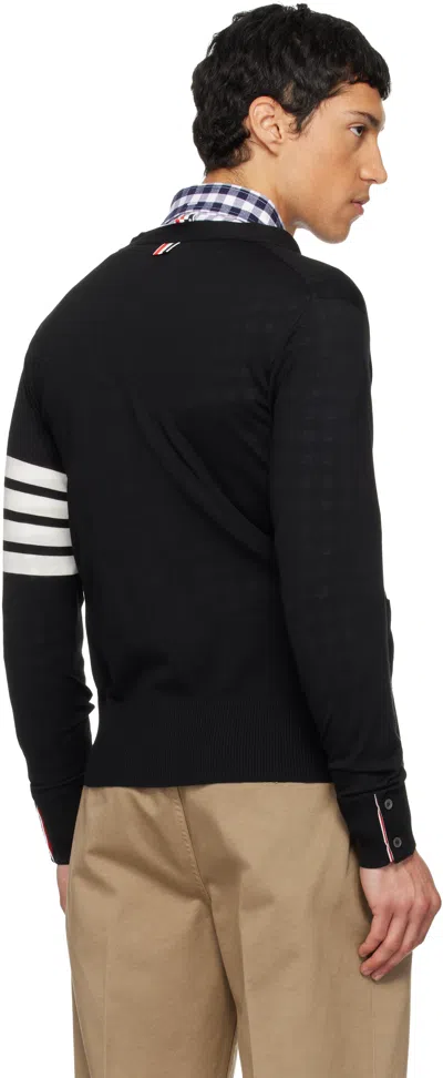 Thom Browne Black Merino Wool 4-bar Classic V-neck Cardigan In Black