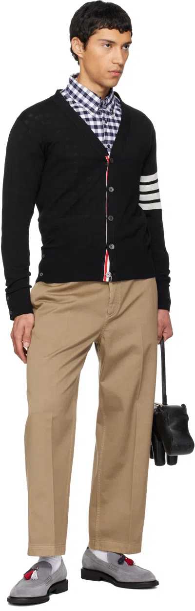 Thom Browne Black Merino Wool 4-bar Classic V-neck Cardigan In Black