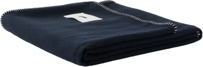Tekla Navy Lambswool Blanket In Blue
