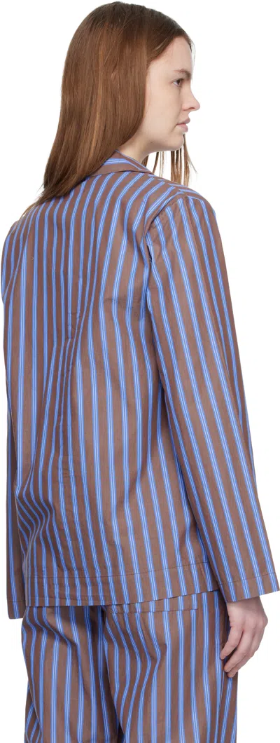 Tekla Brown & Blue Poplin Long-sleeved Pyjama Shirt In Multi