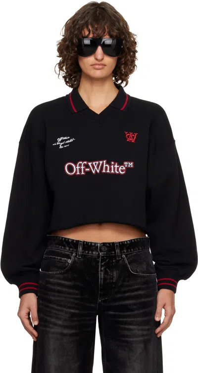 Off-white Black Sporty Crop Polo Logo Sweatshirt In Black