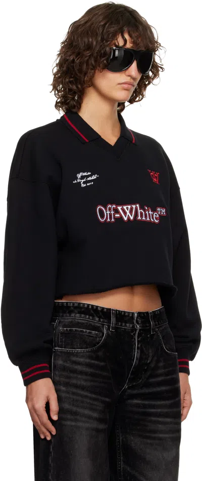 Off-white Black Sporty Crop Polo Logo Sweatshirt In Black
