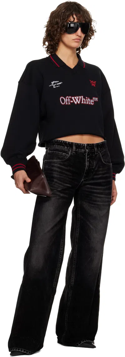 Off-white Black Sporty Crop Polo Logo Sweatshirt In Black