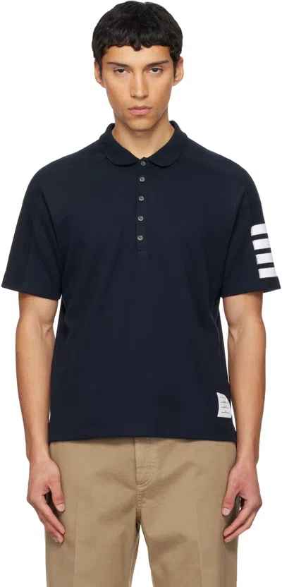 Thom Browne Navy Milano Cotton 4-bar Polo In Blue