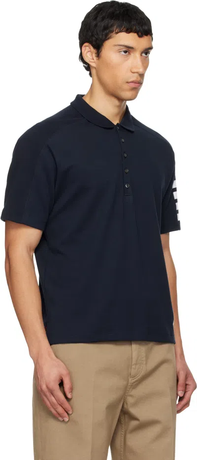 Thom Browne Navy Milano Cotton 4-bar Polo In Blue