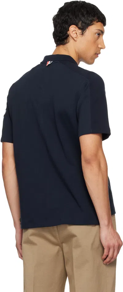 Thom Browne Navy Milano Cotton 4-bar Polo In Blue