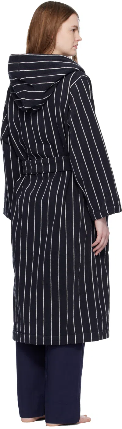Tekla Black & White Terry Hooded Bathrobe In Blue