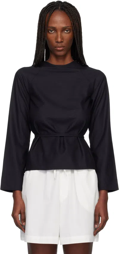 Baserange Black Long Sleeve Apron Blouse In Black