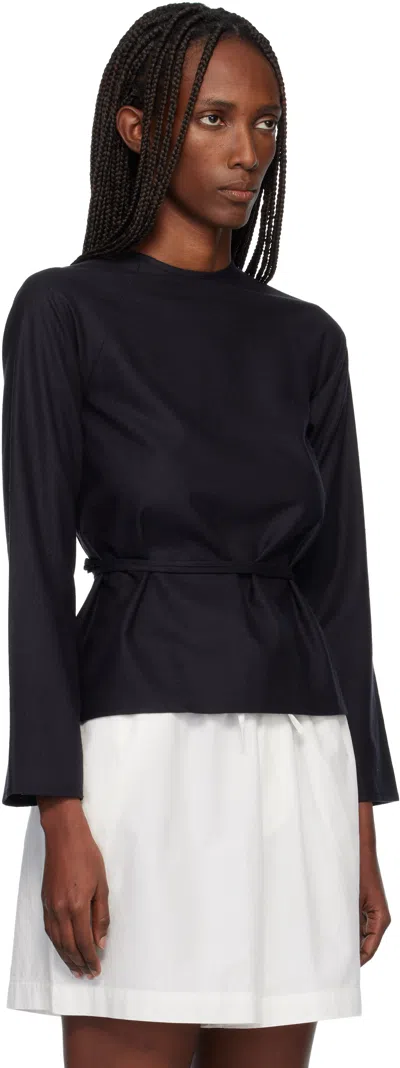 Baserange Black Long Sleeve Apron Blouse In Black