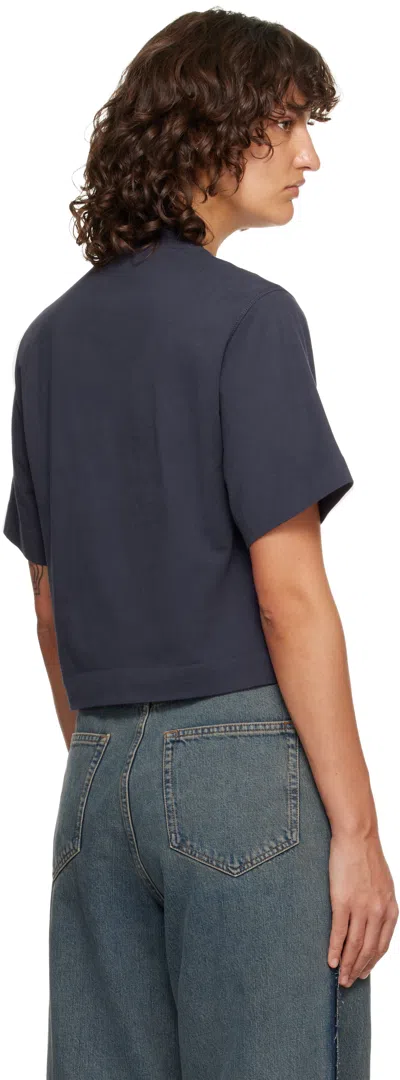 Off-white Navy Embroidered Script Logo Crop Logo T-shirt In Blue