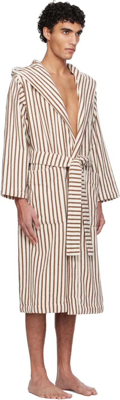 Tekla Off-white & Brown Terry Hooded Bathrobe In Neutral