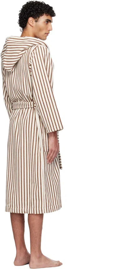 Tekla Off-white & Brown Terry Hooded Bathrobe In Neutral