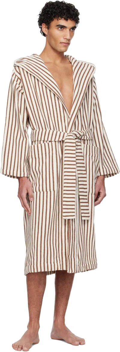 Tekla Off-white & Brown Terry Hooded Bathrobe In Neutral