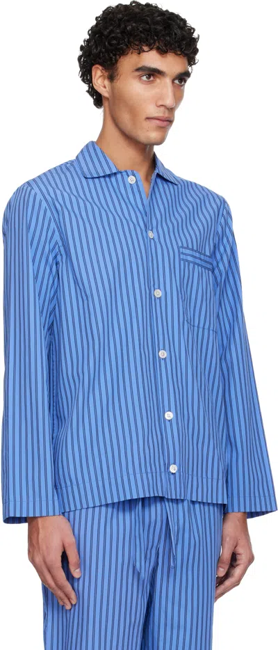 Tekla Blue Poplin Long-sleeved Pyjama Shirt In Blue
