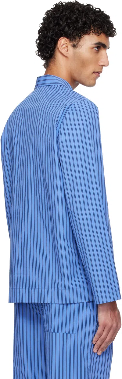 Tekla Blue Poplin Long-sleeved Pyjama Shirt In Blue