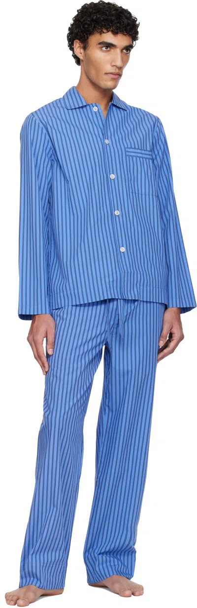Tekla Blue Poplin Long-sleeved Pyjama Shirt In Blue