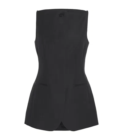 Brioni Wool-silk Square-neck Top In Gray