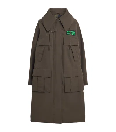 Barbour X Ganni Waterproof Parka Coat In Green