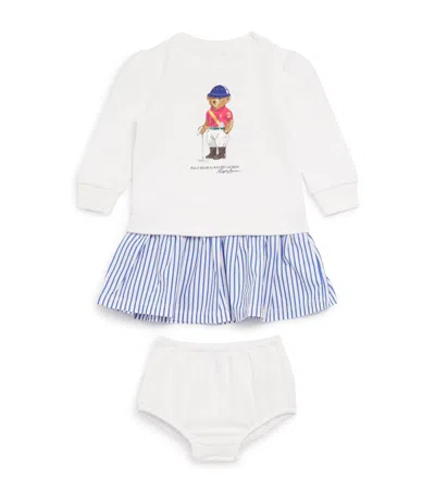 Ralph Lauren Cotton-blend Polo Bear Dress And Bloomer Set In Multi