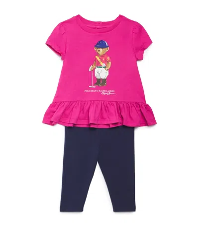 Ralph Lauren Polo Bear Top And Leggings Set In Pink