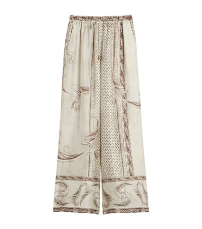 Max Mara Ivory Printed Silk Twill Mxmrive Fluid Trousers In Multi