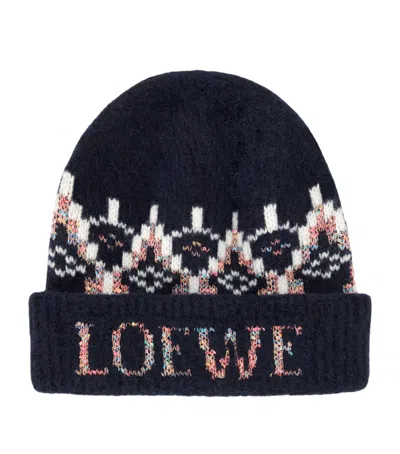 Loewe Sequin-embellished Fair Isle Wool-blend Beanie In Blue