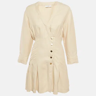 Pre-owned Sandro Beige Linen Blend Button Detail Mini Dress Xs In Sand
