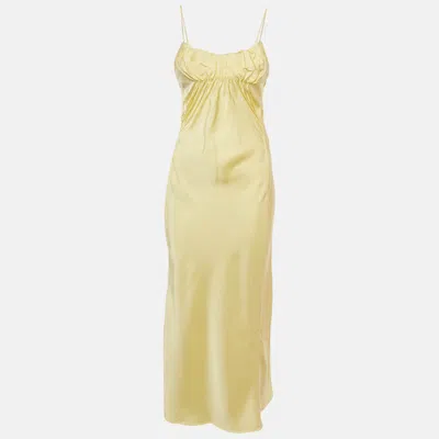 Pre-owned Jil Sander Yellow Satin Draped Neck Long Dress S
