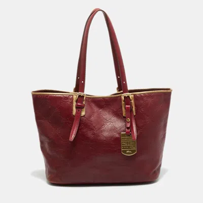 Pre-owned Longchamp Lm Cuir Burgundy/gold Logo Embossed Leather Tote