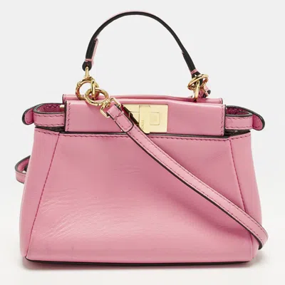 Pre-owned Fendi Peekaboo Micro Pink Leather Top Handle Bag