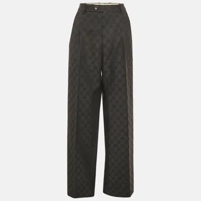 Pre-owned Gucci Charcoal Grey Wool Gg Pattern Pants M In Gray