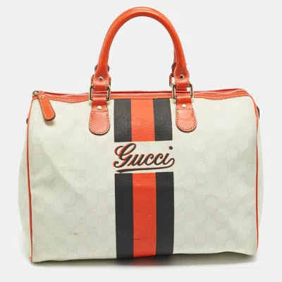 Pre-owned Gucci Joy Web Stripe Orange/off White Gg Supreme Canvas And Leather Boston Bag