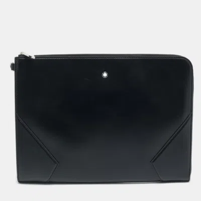 Pre-owned Montblanc Meisterstück Black Leather Portfolio Pouch