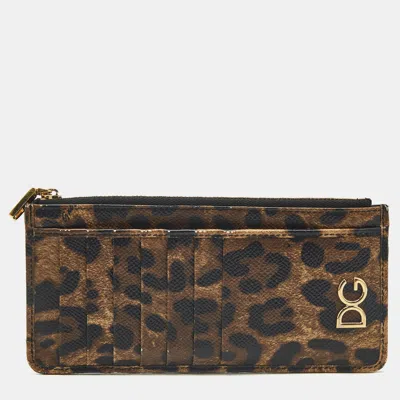 Pre-owned Dolce & Gabbana Brown/black Leopard Print Coated Canvas Card Holder