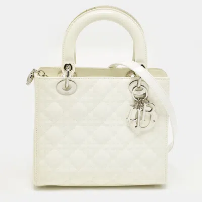 Pre-owned Dior Medium Off White Cannage Patent Leather Tote
